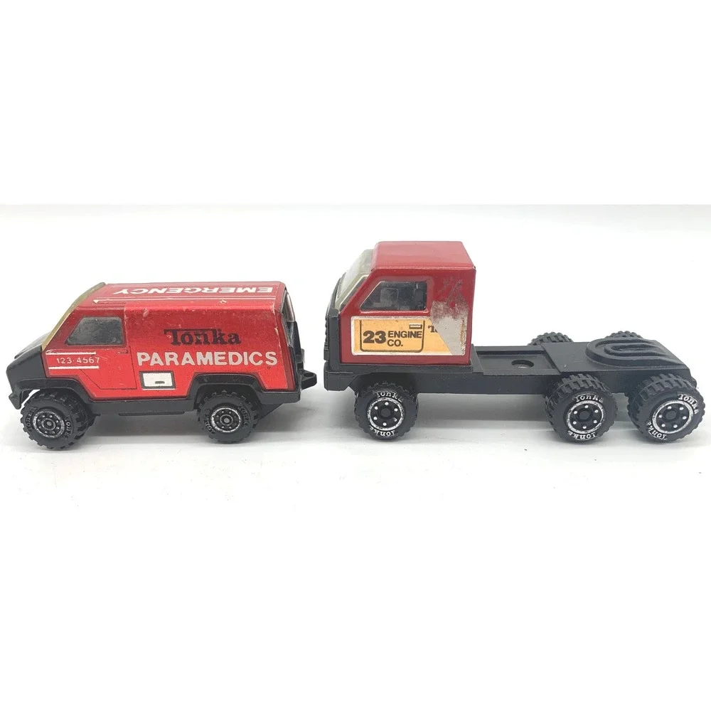 Tonka Diecast Vehicle Lot 4pc Red Black Tan Vintage 1980s Emergency Tow Horse